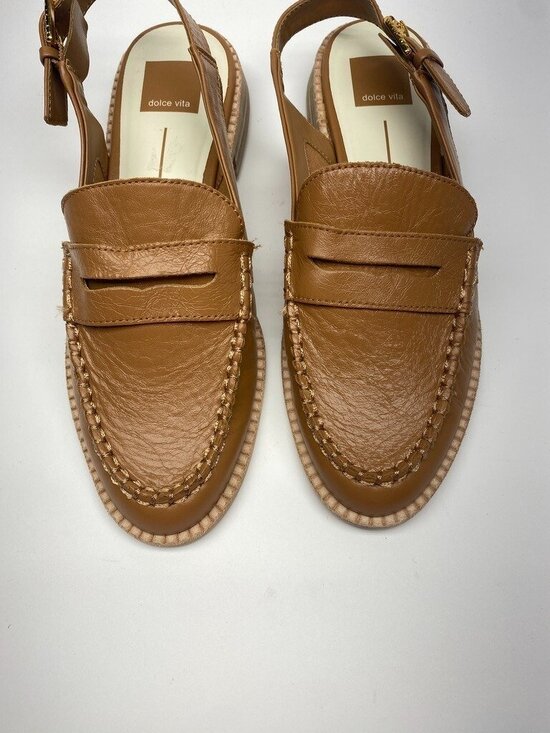 Dolce Vita Slingback Tan Hardi Leather Loafers Sz 8